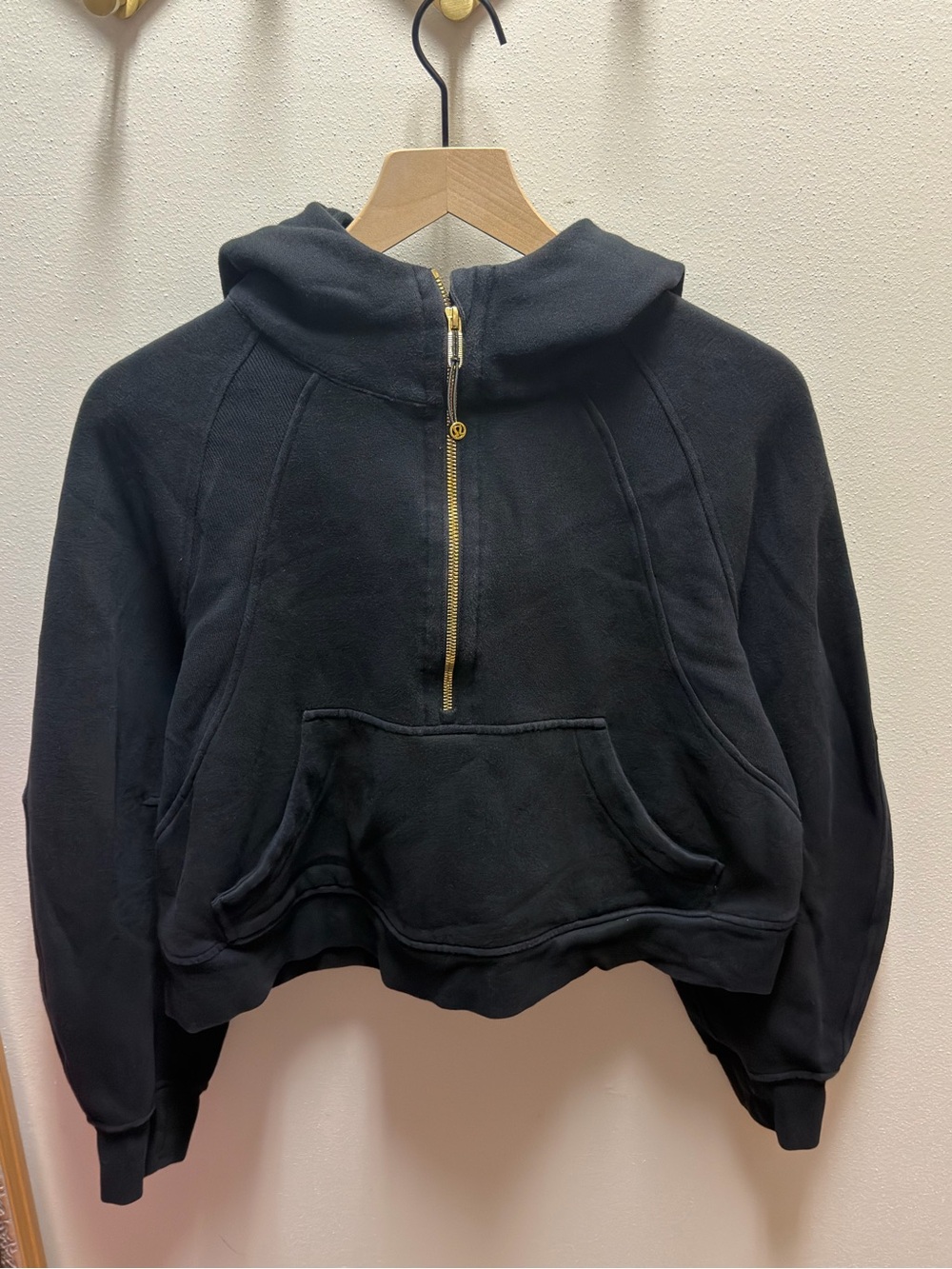 Lululemon Black Scuba Half-Zip Hooded Pullover with Gold Zipper
